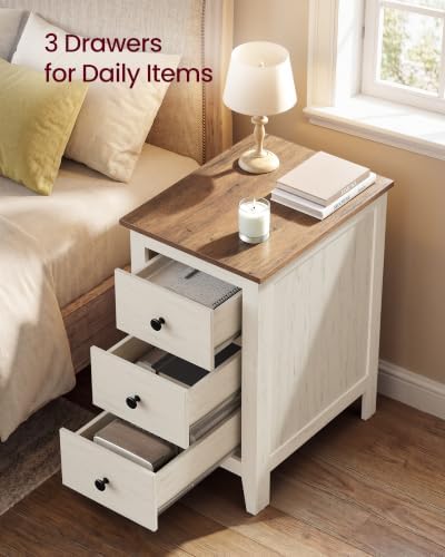 VASAGLE Side End Table with 3 Storage Drawers, Nightstand Farmhouse - Image 4