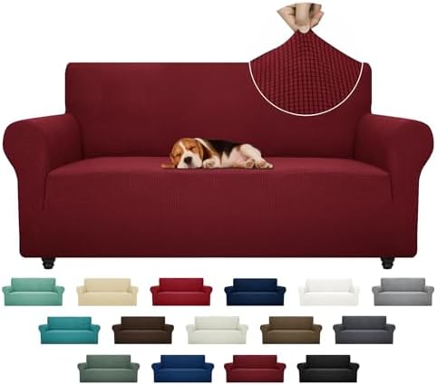 ZNSAYOTX Super Stretch Couch Cover (72"-92") Universal Sofa Covers with Elastic Bottom, Dog Cat Pets Friendly Washable Furniture Protector Fitted Sofa Slipcovers Stay in Place (Wine Red, Sofa) by ZNSAYOTX