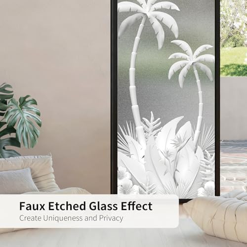 Faux 3D Tropical Coconut Trees Frosted Privacy Window Film - Image 2