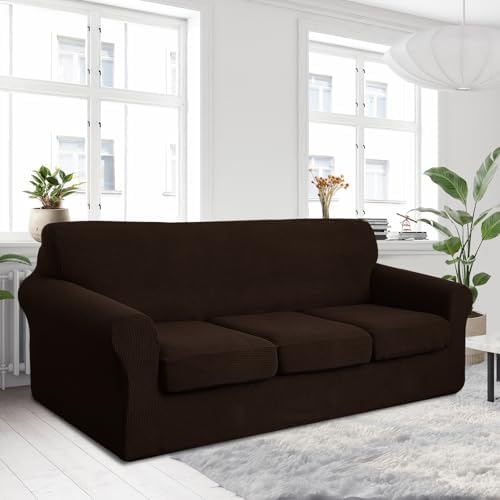 U-NICE HOME 4 Pieces Oversized Stretch Couch Cover Slipcover, Chocolate - Image 2