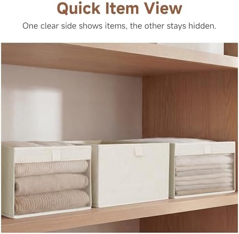 StorageWorks Linen Closet Organizer Bins with Clear Window, Oatmeal Color - Image 3