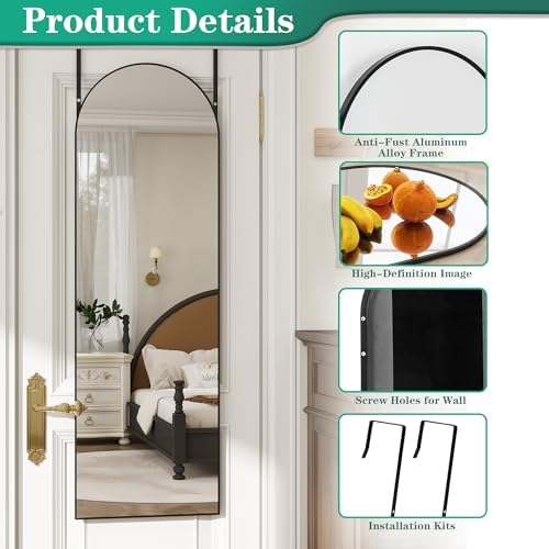 Over the Door Mirror Full Length, 48"x14"Door Hanging Mirror Full Length Arch Mirror, Behind the Door Wall Mirror, Back of Door for Closet Bedroom Living Room, Black - Image 3
