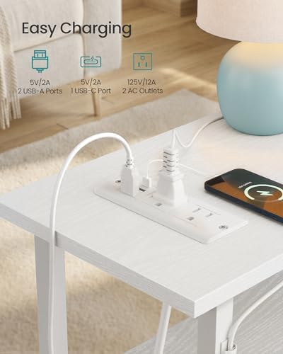 SONGMICS Side Table with LED Light, Narrow End Table with 2 Fabric Drawers - Image 5