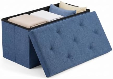 OLIXIS 30 Inch Folding Storage Ottoman Bench, Blue Ottoman with Storage by OLIXIS