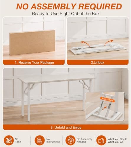 XBurmo Folding Desk Foldable Table, No Assembly 55.1" Foldable Desk Space-Saving Workstation for Small Space, Computer Table, Flat Storage for Home Office, Bedroom, Dorm, Study Room, White Ash - Image 3