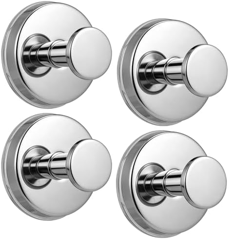 Suction Cup Hooks for Shower No-Drill Bathroom Hooks for Towels, Robes, Loofah Mountable on Bathroom Walls, Kitchen, Glass, Mirrors, Tile and Smooth,Non-Porous Surfaces (4, Chrome Polished) by Fenas