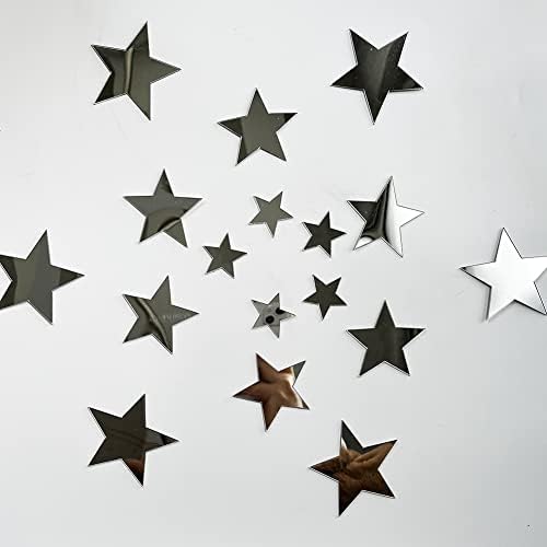 40Pcs Silver Stars Acrylic Mirror Wall Stickers with Adhesive Art Decal Satin Paper Baby Kids Bedroom Home DIY Decor Removable Stickers (Silver Stars) - Image 2