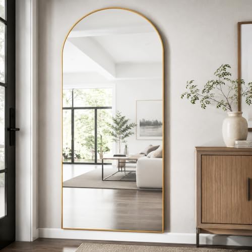 90''x46'' Oversized Full Length Mirrors, Arched Floor Mirror with Stand, Full Body Large Oversized Standing Mirror/Leaning/Hanging Wall Mounted for Living Room, Bedroom, Gold - Image 4