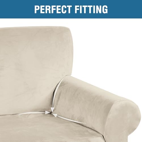 H.VERSAILTEX Stretch Sofa Covers Large Couch Covers Sofa Slipcovers Furniture Protector Soft with Non Slip Elastic Bottom, Feature Thick Comfy Rich Velour (XL Sofa, Ivory) - Image 4