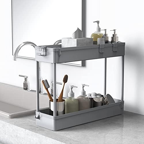 SPACELEAD Slim Storage Cart 4 Tier,Bathroom Organizer Rolling Utility,Mobile Shelving Unit Slide Out for Office, Kitchen, Laundry Room & Narrow Places,Gray - Image 3
