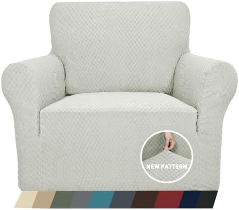 ZNSAYOTX 1 Piece Jacquard Chair Slipcovers for Living Room High Stretch Chair Covers with Arms Anti Slip Pets Friendly Couch Sofa Armchair Cover Furniture Protector (Small, Ivory) by ZNSAYOTX