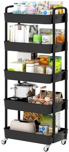 Sywhitta 5-Tier Plastic Rolling Utility Cart with Wheels,Black by haseverythingyouneed