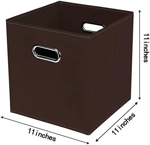 Fabric Cloth Storage Bins,Fabric Cube Bins Organizer with Dual Handles Foldable Cube Storage Baskets for Home Bedroom Storage,Set of 3,(Coffee) - Image 2