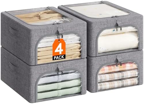 Lifewit 25L Clothes Storage Bins with Metal Frame for Closet, 4 Pack by Lifewit