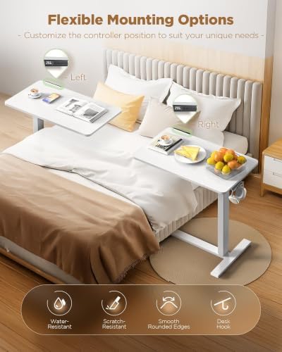 24"x 16" Electric Overbed Table, Rolling Laptop Desk for Bed, White - Image 7