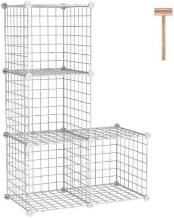 C&AHOME Wire Cube Storage,4-Cube Storage Organizer Metal, Wire Grids, White by CAHOME
