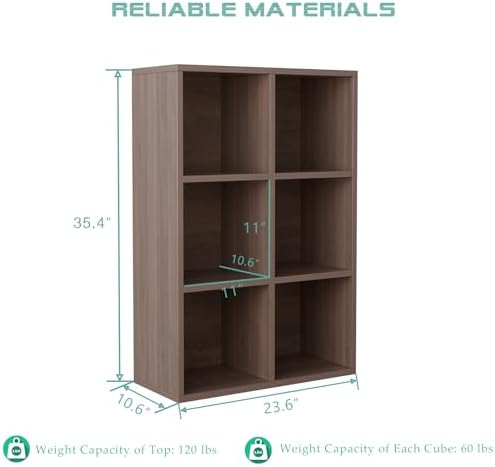 OSCHF 6-Cube Storage Shelf Bookcase, Walnut - Image 2