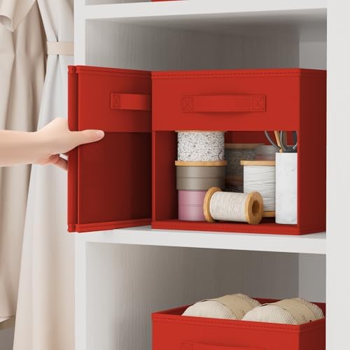 DIMJ Cube Bins, 12.2-Inch Storage Bins Cubes with Window, 6 Packs Collapsible Storage Bins with Handles, Closet Storage Baskets for Organizing Living Room, Office,8 Pack,Red - Image 3