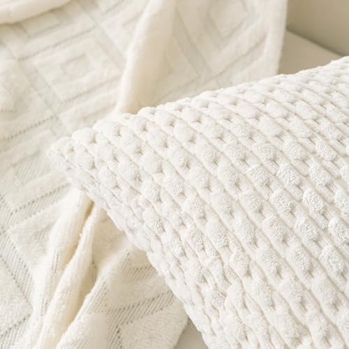 Set of 4 Grey White Taupe Decorative Throw Pillow Covers 20x20 Inch Corduroy Pillow Covers for Bed Couch Sofa Living Room Soft Square Cushion Cases - Image 4