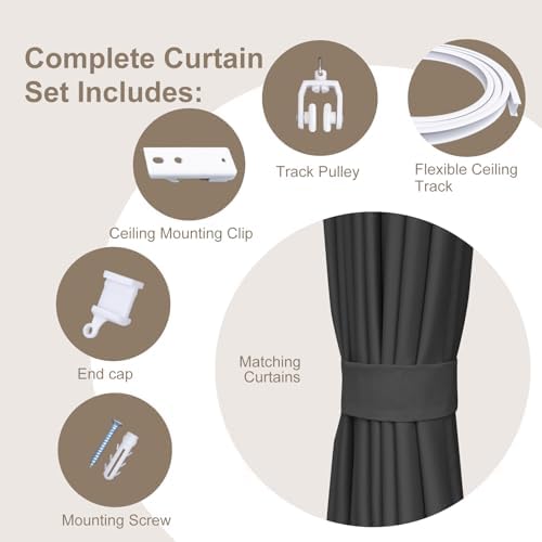 MaKefeile Room Divider Curtains & Flexible Bendable Tracks Set,Privacy Dividers Ceiling Track Curtain Window Blackout Curtains for Living Room Bedroom (W100 × H96 in 1 Panel Black Drape & White Rail) - Image 2