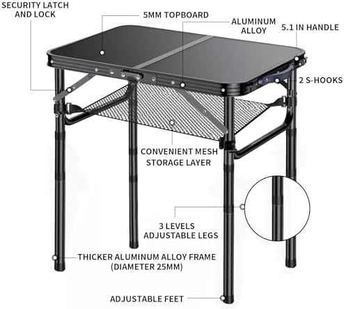 Outdoor Side Table, Portable, 3 Adjustable Height,Small Folding Table - Image 4