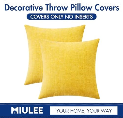 MIULEE Soft Chenille Throw Pillow Covers Yellow 18x18 Inch Pack of 2 - Image 6