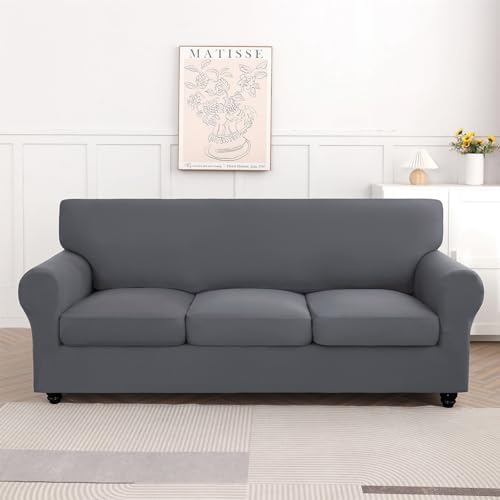 SearchI Stretch Sofa Cover Couch Cover, 4 Pieces Sofa Slipcover with 3 Separate Cushion Cover, Washable Furniture Protector for Living Room(Sofa, Grey) - Image 4