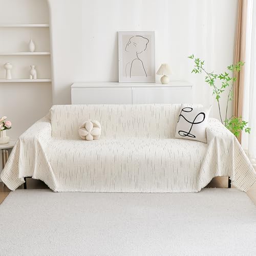 MYSKY HOME Couch Cover for Dogs, Sectional Couch Cover, Beige Lines Sofa Covers for Sectional Sofa L Shape Chenille Couch Protector for Dogs Pets Couch Covers Washable Soft Throw, 91"X150" - Image 3
