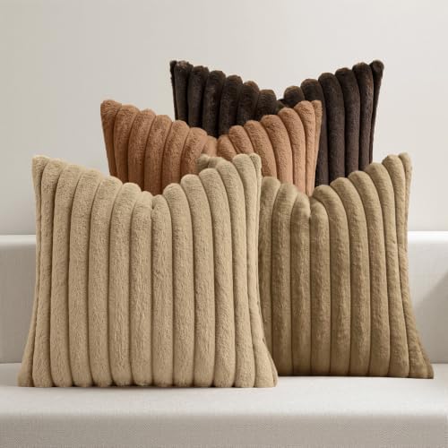 MIULEE Fall Faux Fur Plush Decorative Throw Pillow Covers 20x20, Dark Brown by MIULEE