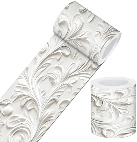 IVN Wallpaper Border Peel and Stick Wall Classic White Carving 4x196 Inch by IVN