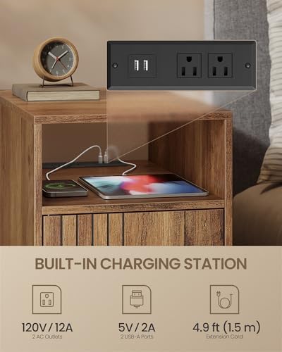 VASAGLE End Table with Charging Station, Narrow Side Table, Nightstand - Image 5