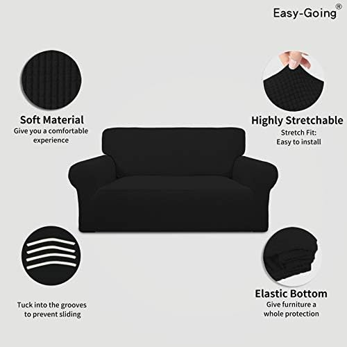 Easy-Going Stretch Loveseat Couch Covers Washable Black - Image 3