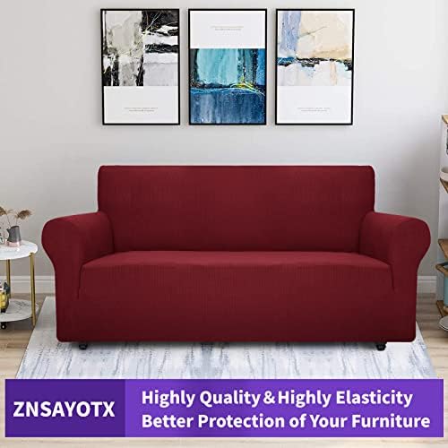 ZNSAYOTX Super Stretch Couch Cover (72"-92") Universal Sofa Covers with Elastic Bottom, Dog Cat Pets Friendly Washable Furniture Protector Fitted Sofa Slipcovers Stay in Place (Wine Red, Sofa) - Image 5