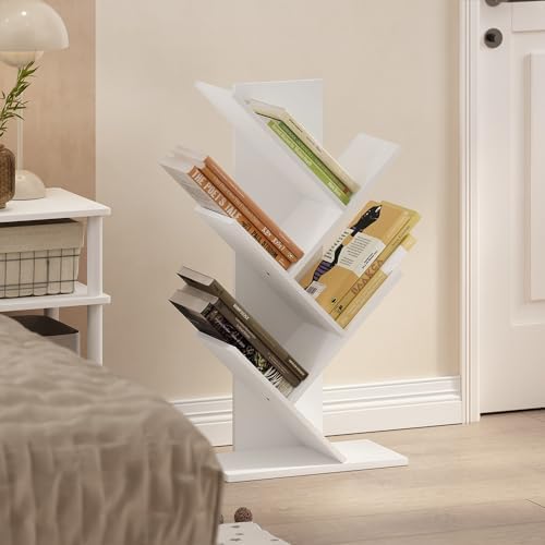 Furinno Tree Book Shelf, 5-Tier Bookshelf with Angled Open Shelf, Tree Bookcase for Room Decor, 8.4 x 15.7 x 30.3, for Organization and Storage, for Living Room, Bedroom, Home Office, White - Image 2