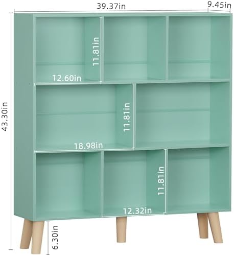 LEYAOYAO 8 Cube Bookshelf, Mid-Century Modern Book Shelf with Legs, Green - Image 3