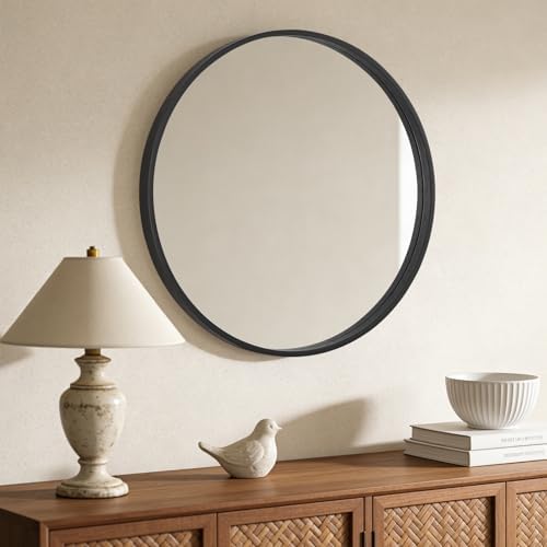 WallBeyond Black Round Mirror Wood Framed 28 inch Circle Wall Mirror for Bathroom Round Wall Mirror for Wall Decor, Vanity, Entryway Living Room - Image 3