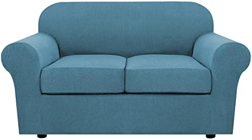 H.VERSAILTEX 3PC Stretch Sofa Covers for Loveseat - Base & 2 Seat Cushions, Thicker Jacquard Fabric (Medium, Storm Blue) by HVERSAILTEX