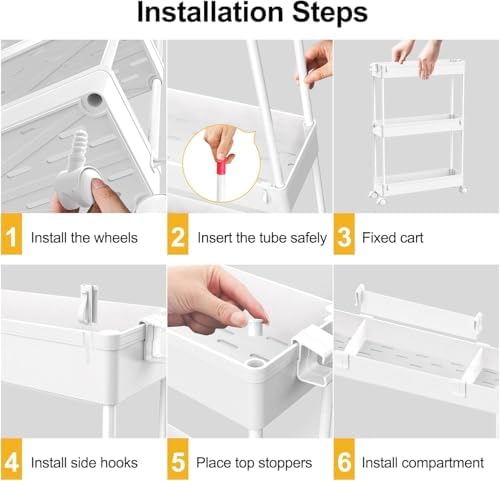 SPACELEAD 2-piece Set Slim Storage Cart 3 Tier,Bathroom Organizer Rolling Utility,Mobile Shelving Unit Slide Out for Office, Kitchen, Laundry Room & Narrow Places - Image 7