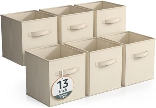 Sorbus Fabric Storage Cubes, 6-Pack Foldable Bins (13 Inch, Beige) by Sorbus