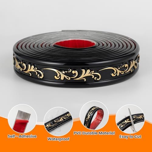 Black Gold Crown Molding Peel and Stick, 1.8" x16.4FT Flexible PVC Wall Trim, Self-Adhesive Mirror Frame Border for Home Decor, Molduras Decorativas para Paredes - Image 3