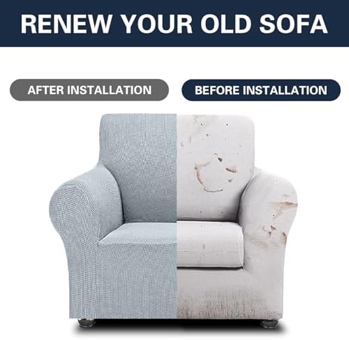 Cupuamon 2026 New Stretch Chair Sofa Slipcovers Couch Cover for 1 Seater Furniture Protector Sofa Covers with Elastic Bottom Jacquard Fabric Small Checks for Pets, Kids - Silver - Image 5