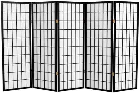 4 ft. Short Window Pane Shoji Screen - Black - 5 Panels by RedLantern
