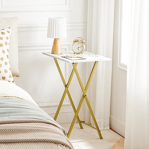 HOOBRO Folding TV Tray Tables, Set of 2 Side Table for Small Space, Industrial Snack Tables for Eating at Couch, Stable Metal Frame, Easy Assembly, Space Saving, Marble and Gold DM25BZ01 - Image 6
