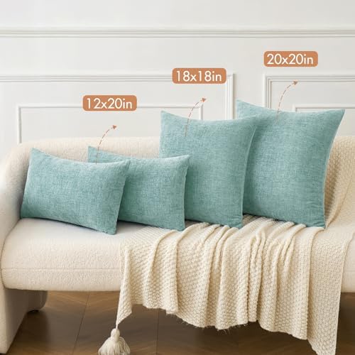 MIULEE Soft Chenille Lumbar Throw Pillow Covers Aqua Green 12x20 Pack of 2 - Image 4