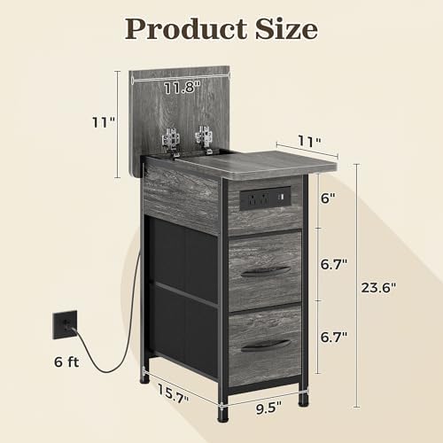 Huuger Narrow End Table with Charging Station, Side Table with 2 Drawers - Image 3