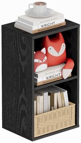 Book Shelf, Wooden Cube Storage Organizer with 11" Open Cubes, Stackable Modular Bookcase for Room Divider Storage, 2 Tier Bookshelf for Living Room, Bedroom, Office (Black, 2-Cube) by Nestwise