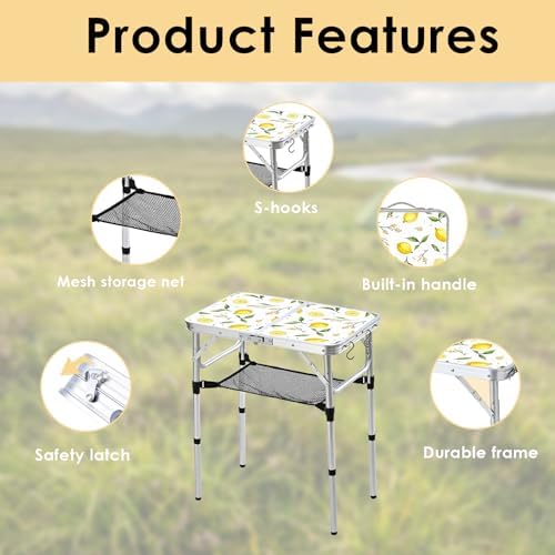 Small Folding Camping Table, 2ft Portable Table, Lemon - Image 4