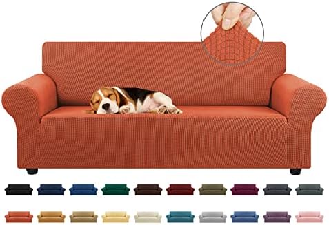 KEKUOU Stretch Couch Covers for Sofa, 3 Cushion Slipcover,Pureed Pumpkin by KEKUOU
