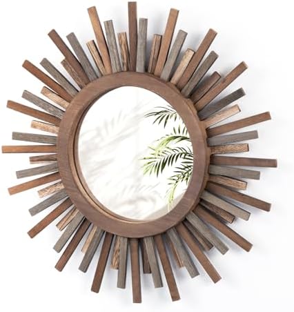 18 Inch Boho Sunburst Mirror, Decorative Rustic Farmhouse Wall Decor for Living Room, Bedroom, Bathroom, Hallway - Tricolor Wood Frame by Makelifemorewonderful