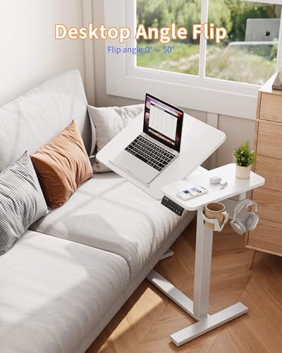 YIHAYO 24 x 16 Inches Electric Adjustable Overbed Bedside Table, White - Image 6